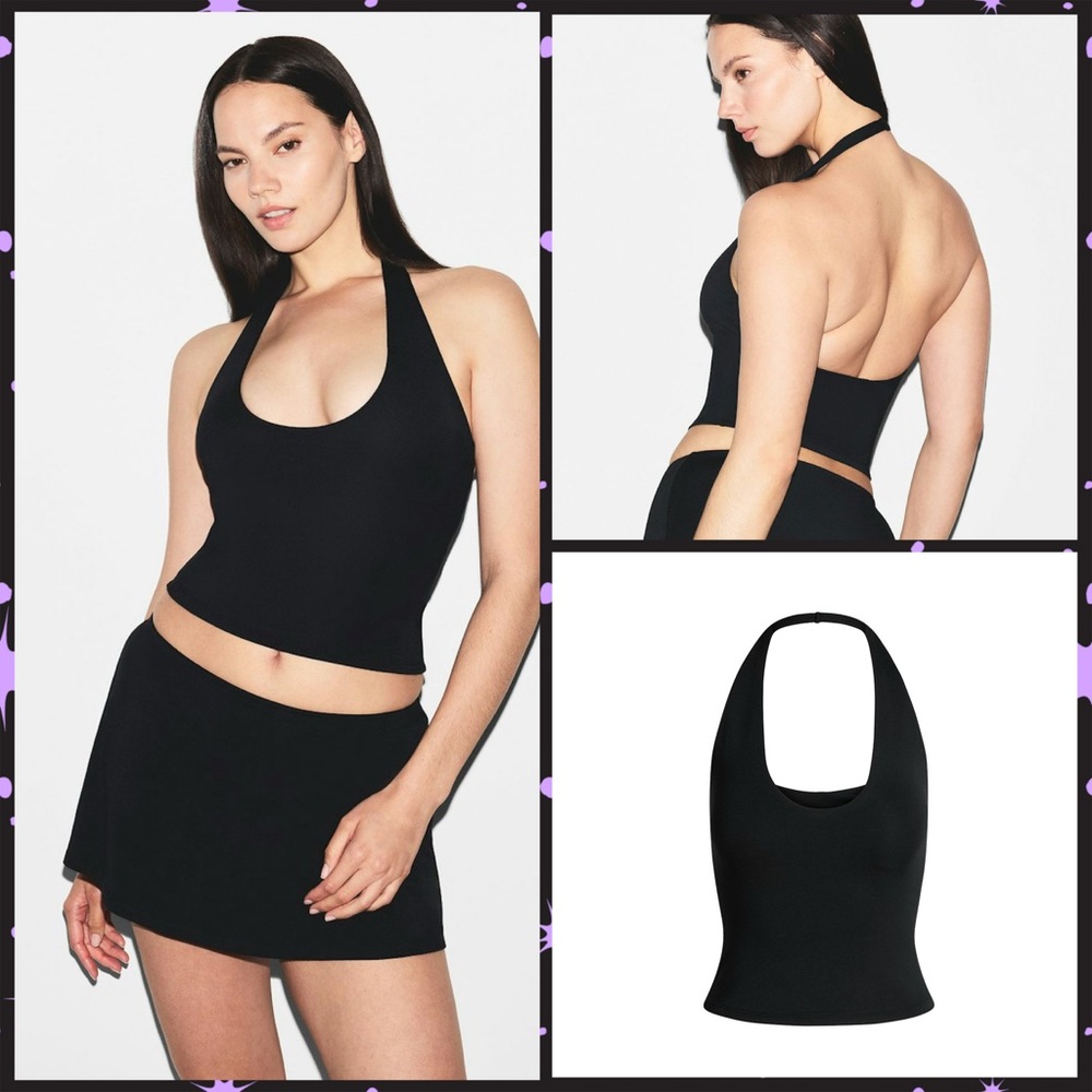 Skims Smooth Layers Halter Top Obsidian New